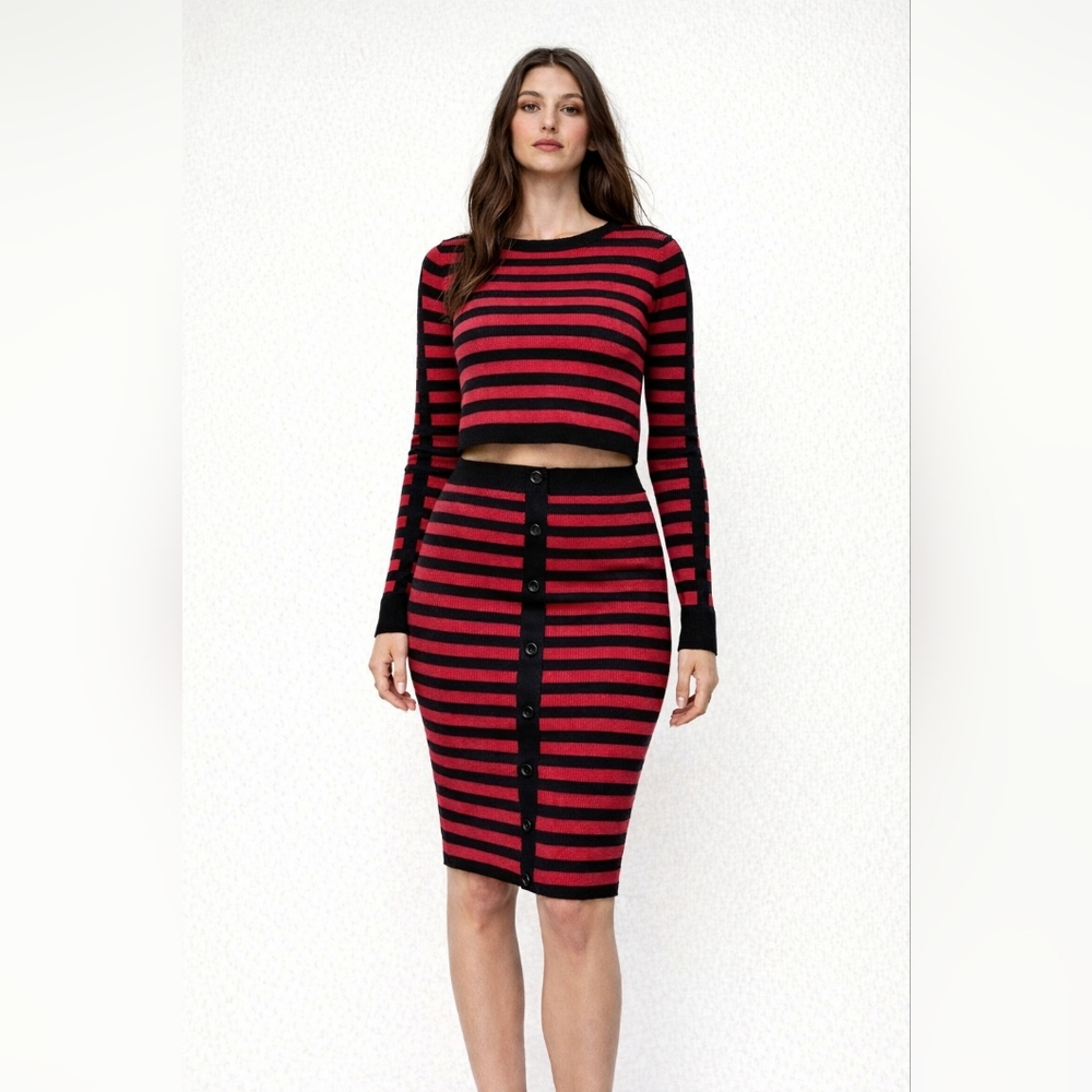 NWT Zara Size M Striped Striped Sweater And Skirt - Picture 1 of 5